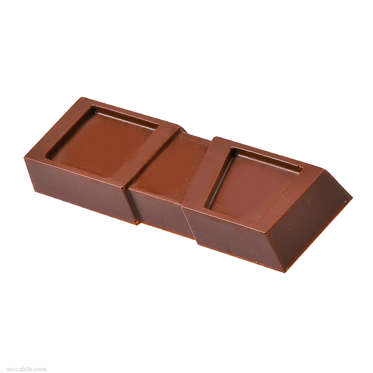 Stampo in policarbonato per snack in cioccolato geometrici. Misura snack: 103 x 29 x h 12,5 mm. Produttività articolo: 8 pcs. Peso prodotto finito: ˜ 36 gr 