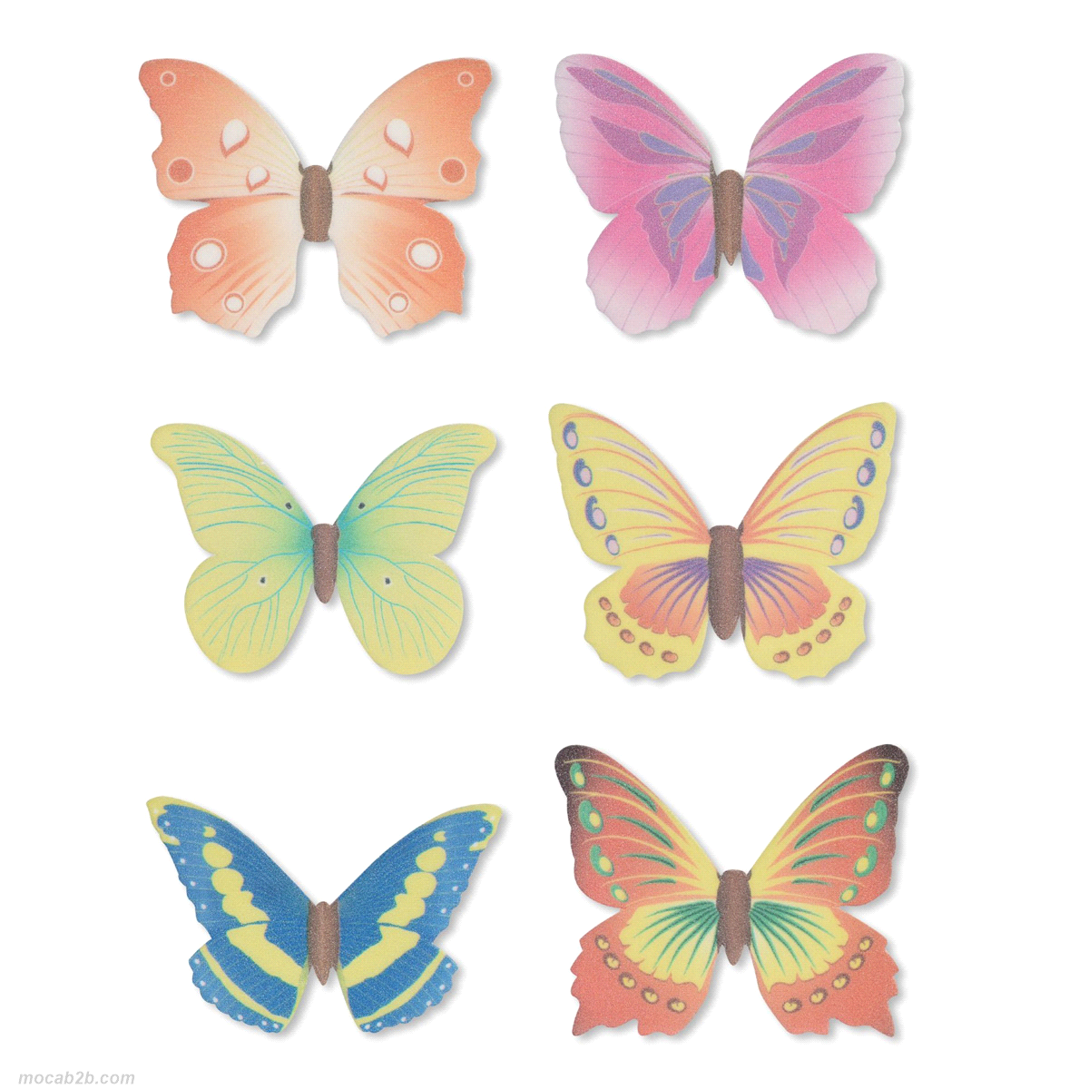 Farfalle in cialda assortite. Non contengono coloranti azoici aggiuntivi. 