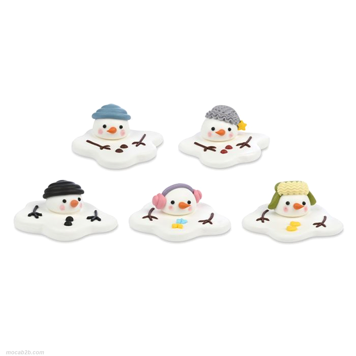 Pupazzi di neve in zucchero in 5 modelli assortiti. Dimensioni: @6 xh. 2,5/2,9. Non contengono coloranti azoici aggiuntivi. Gluten free. 