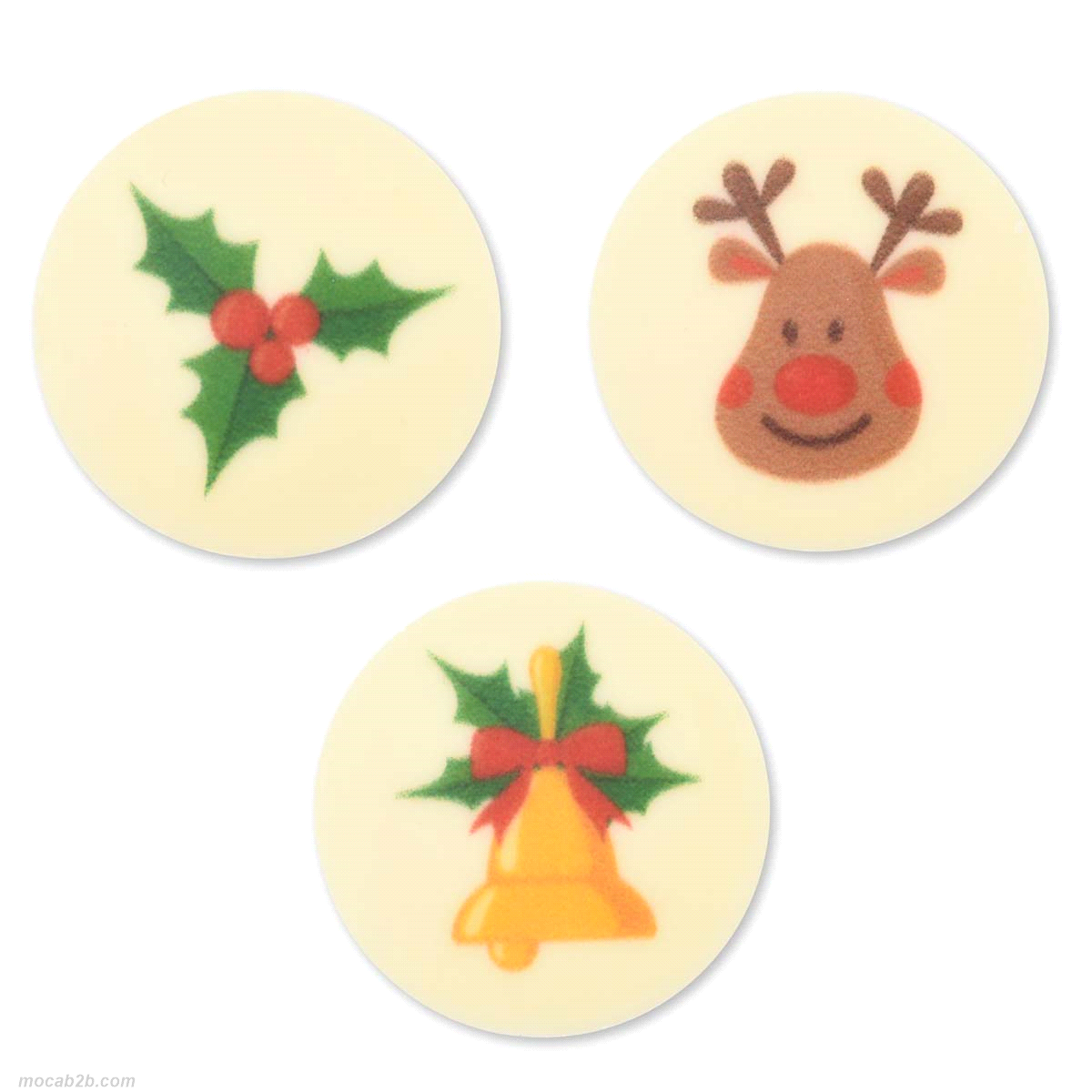 Tondo chablon Natale in cioccolato bianco. Dimensioni: diametro 3,5cm. Gluten free. 