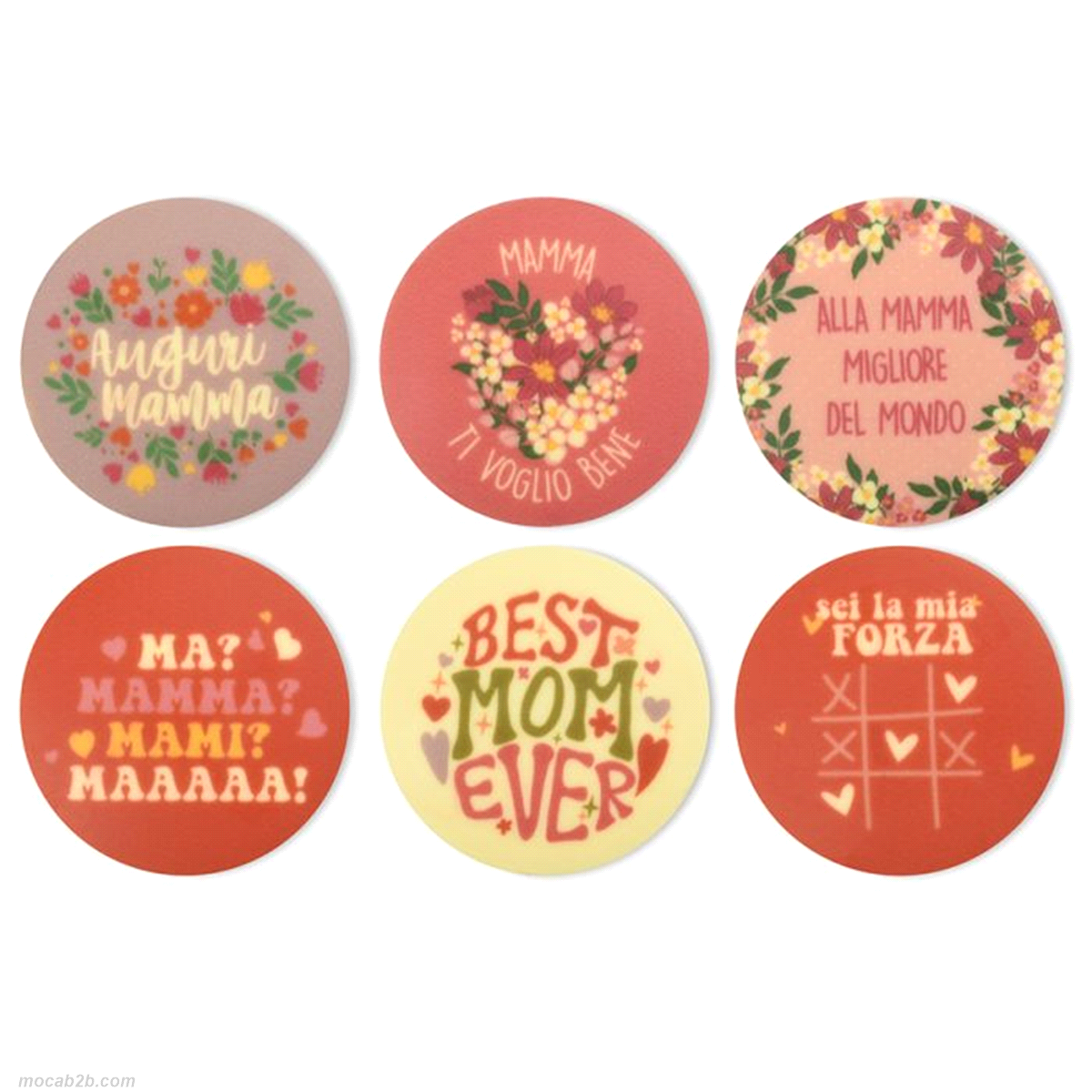 Tondo Chablon cioccolato bianco Festa della Mamma in 6 disegni assortiti. Gluten free. 