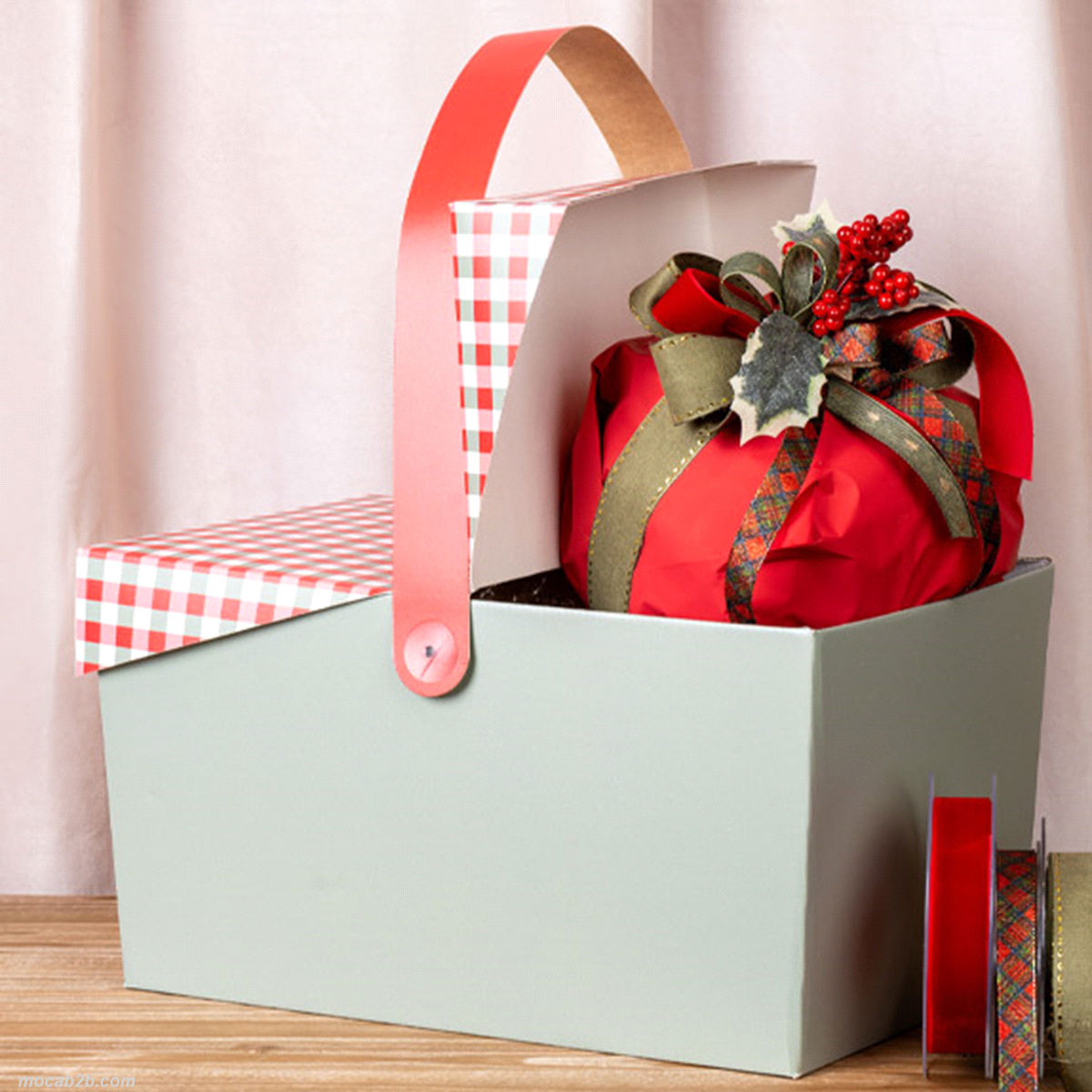 CESTINO PICNIC VERDE/QUADRI ROSSO PLASTIFICATO OPACO 