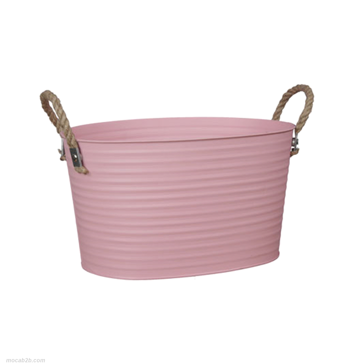SECCHIO METALLO ROSA CON MANICI IN CORDA 35x21cm 