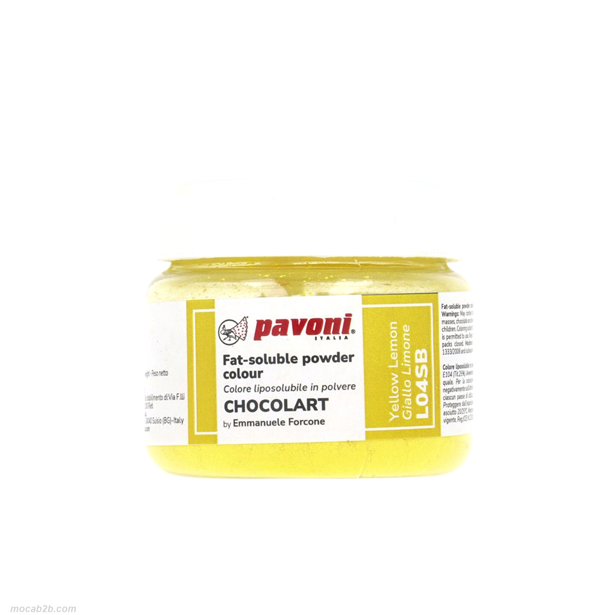 Lacche in polvere ad altissima intensità da sciogliere nel burro di cacao.
Tonalità: Giallo Limone.Non contiene biossido di titanio.
Quantità: 40g. 