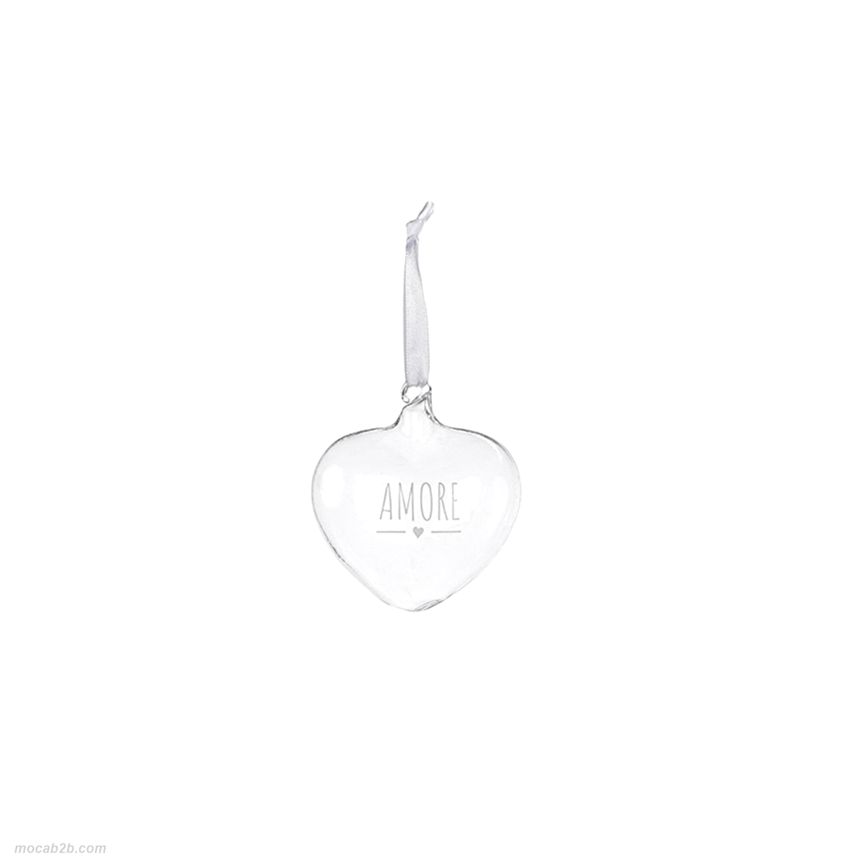 Cuore borosilicato da appendere con dicitura "Amore" della linea My Home con scatola. Dimensioni: 8x4x8. 