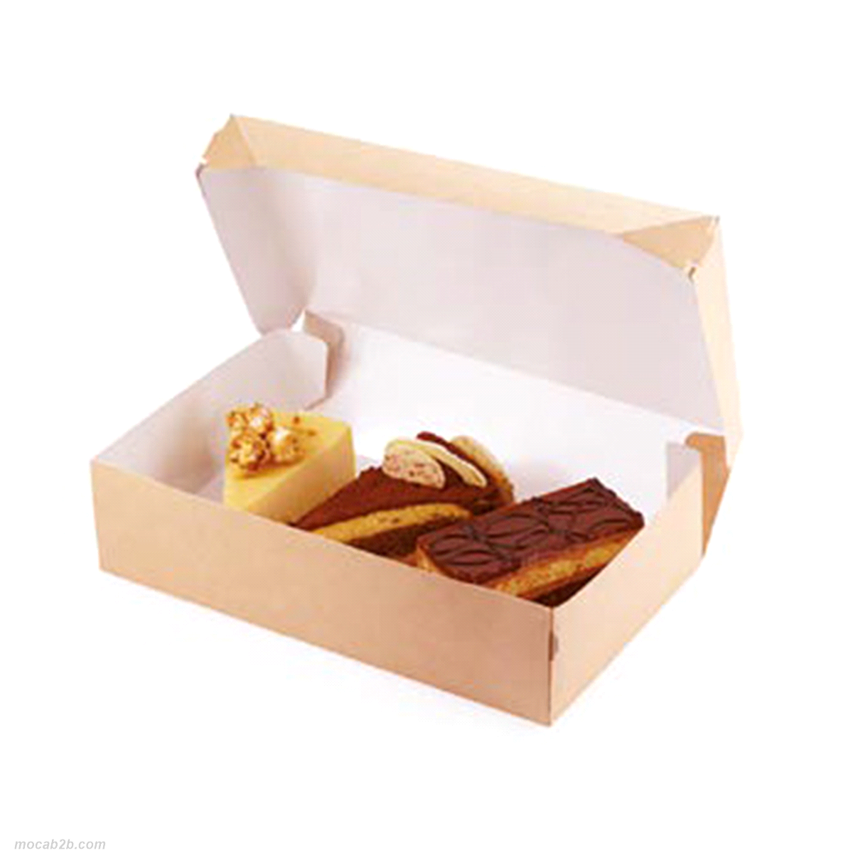 Scatola realizzata in cartoncino riciclabile per torte, monoporzioni, tranci, biscotti. 