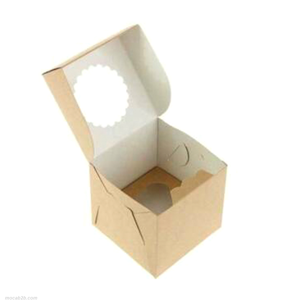 Contenitore dotato di finestra trasparente ad alta trasmittanza peruna presentazione chiara ed elegante di muffin o monoporzioni. 