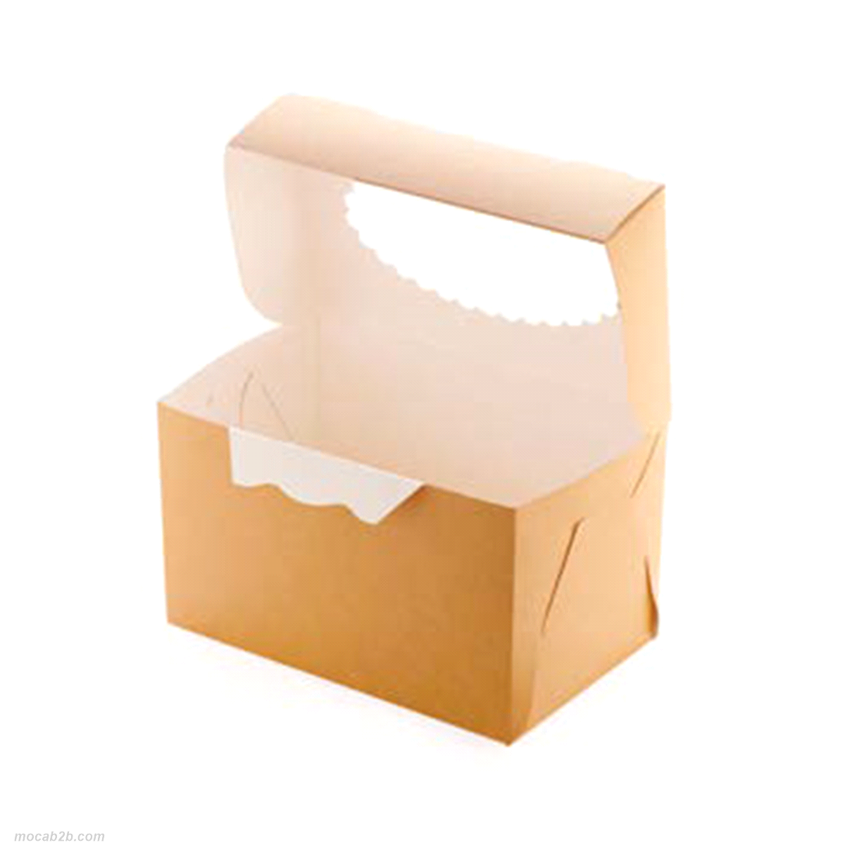 Contenitore dotato di finestra trasparente ad alta trasmittanza peruna presentazione chiara ed elegante di muffin o piccoli tranci. 