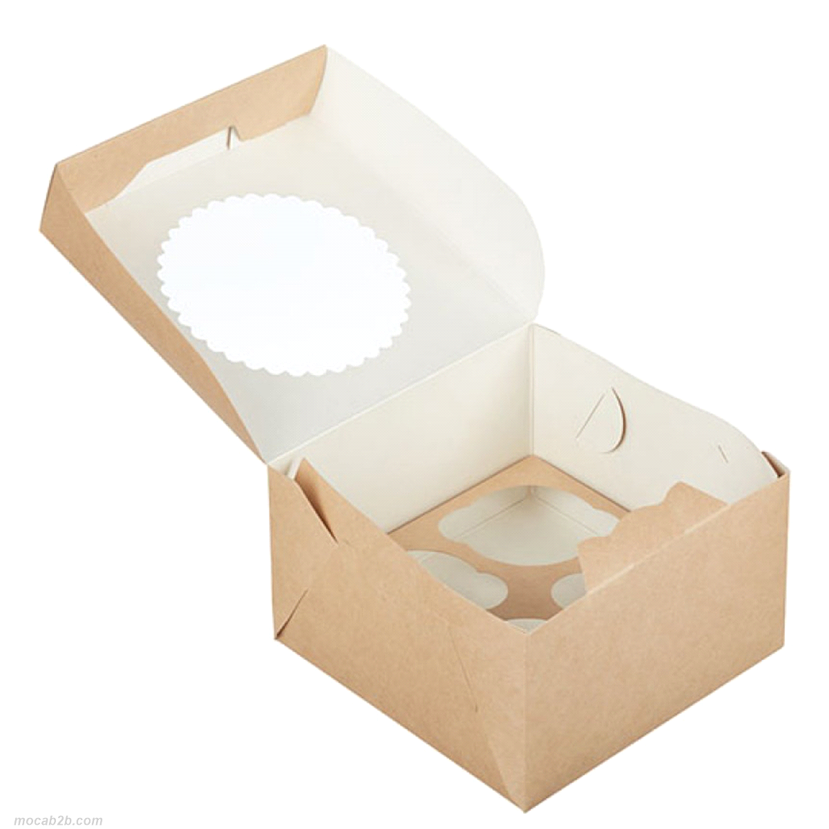 Contenitore quadrato dotato di finestra trasparente ad alta trasmittanza per una presentazione chiara ed elegante di muffin o torte. 