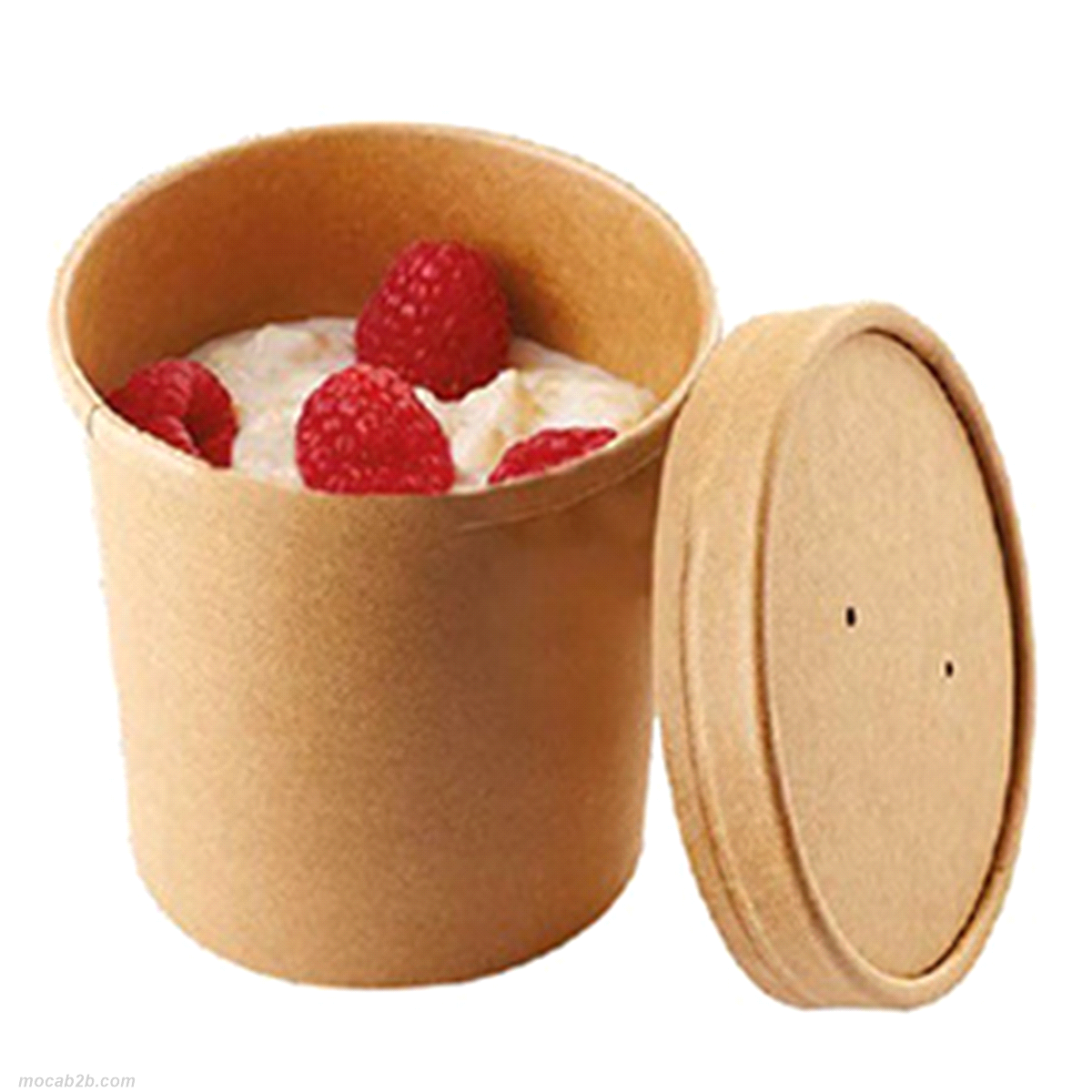 Contenitore 90x110mm 760ml, avana con coperchio in cartoncino. Idoneo all’utilizzo di cibi con alto contenuto di acqua e grassi. 