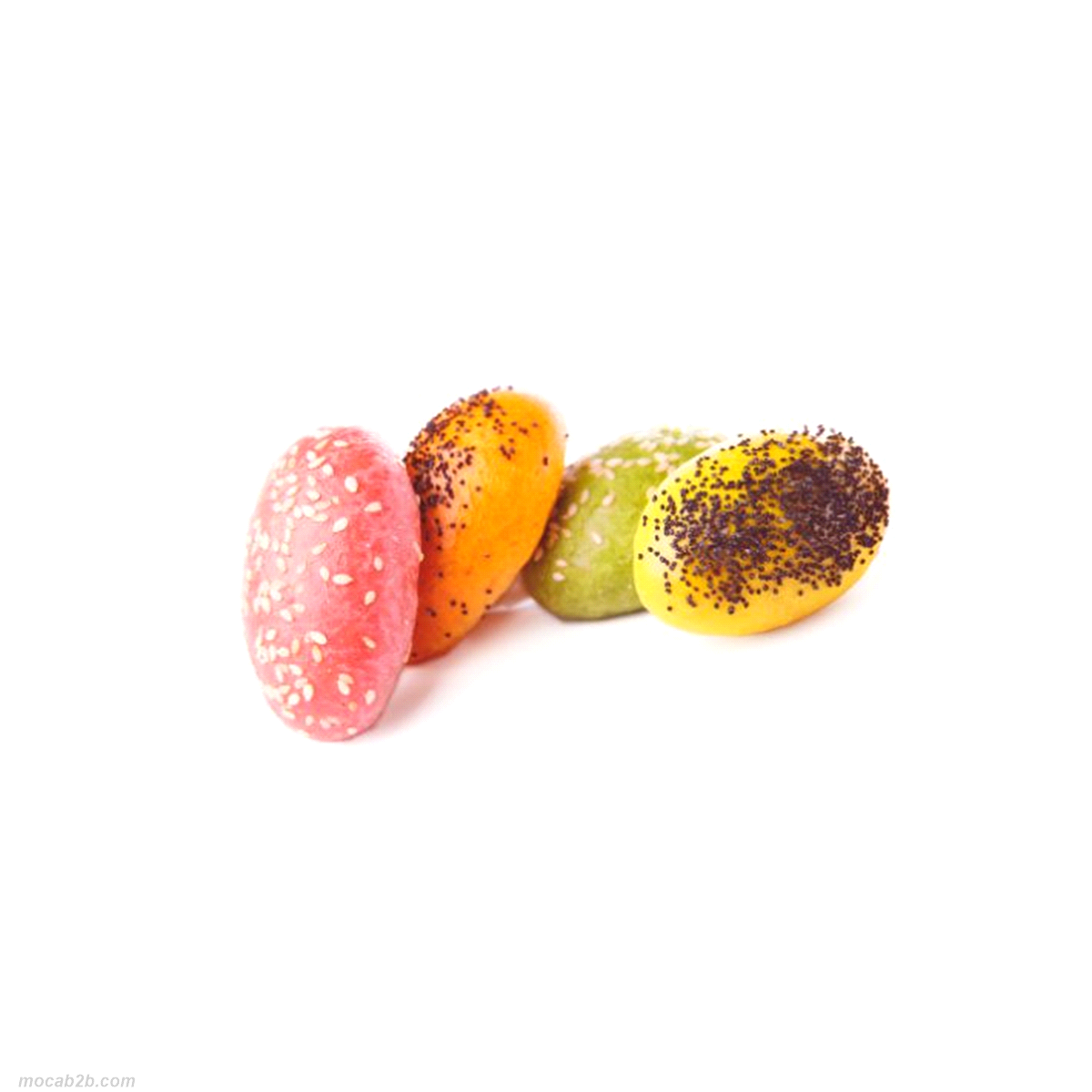 Piccoli panini colorati, preparati con una ricetta tradizionale al burro, arricchiti da topping di semi di chia e sesamo, ideali per attirare l