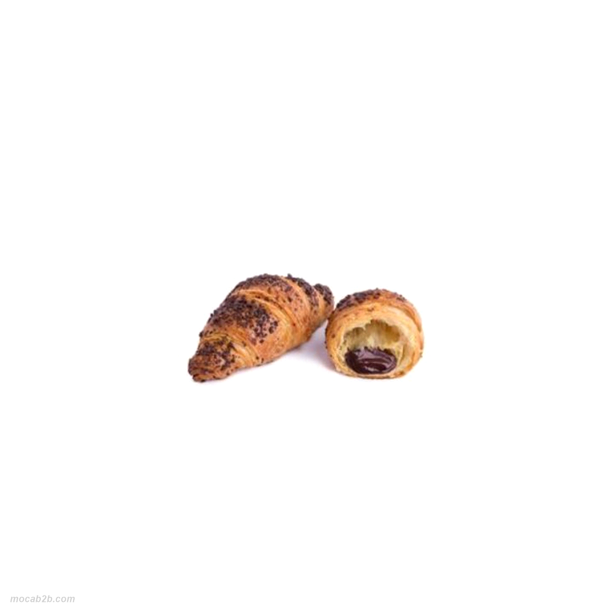 Ricetta esclusiva con un mix perfetto tra burro e margarina. Croissant 40 gr superfarcito con crema di cioccolato-nocciola ricchissima di nocciole. Peso: 40 gr. Tempi di cottura: 15-17 min – 170°C
 