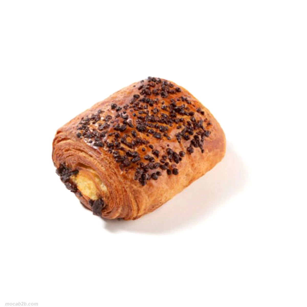 Fagottino di sfoglia al burro farcito con 2 barrette di cioccolato e pepite di cioccolato al latte disposte su una crema di cioccolato bianco. Decoro scaglie di cioccolato nero.
Peso: 100gr. Cottura: 21-23 min – 170°C
 