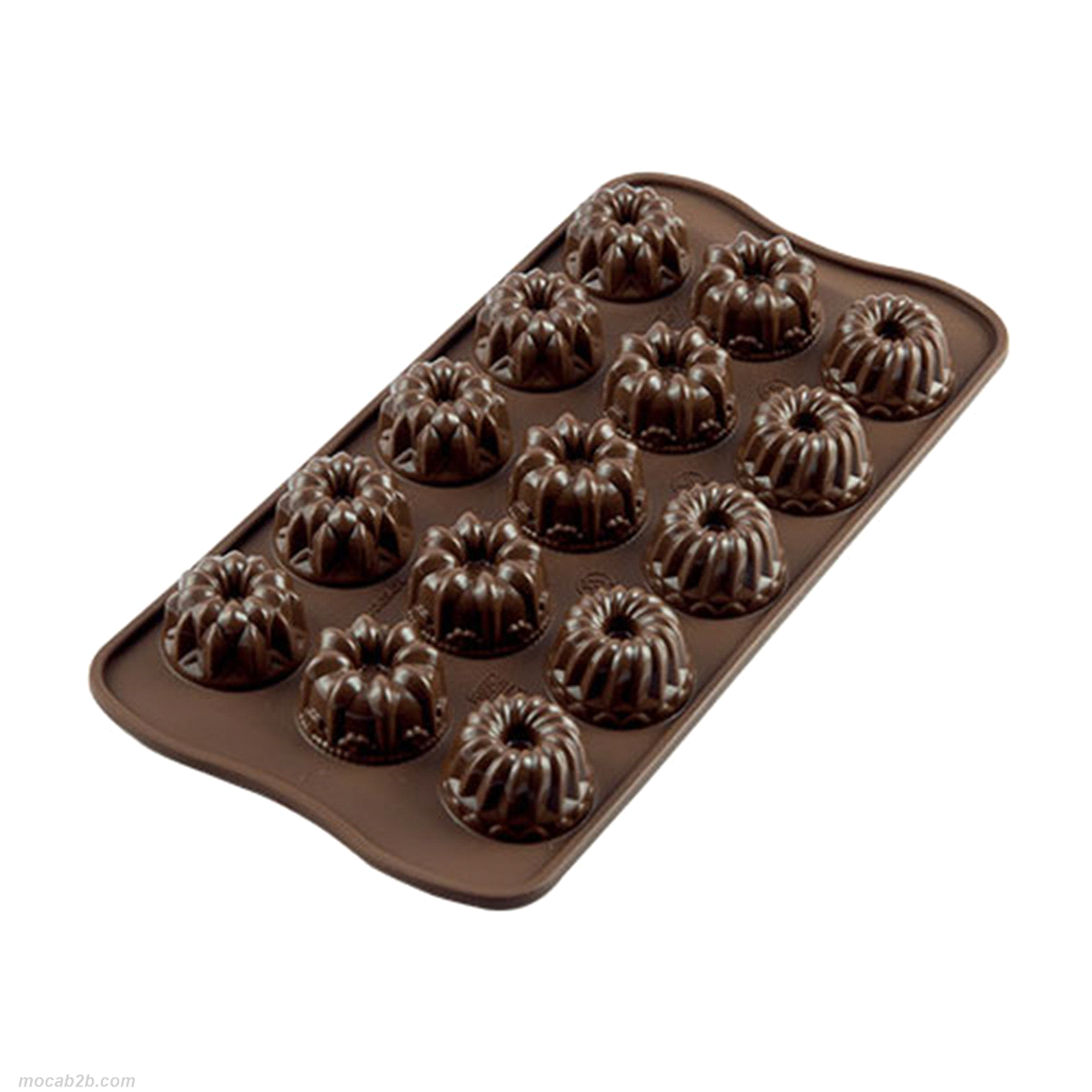 Stampo per cioccolatini dalla classica e elegante forma di mini gugelhopf di cioccolato. Dimensioni: Ø 28,5 mm h 15 mm. Volume: 97,5 ml. 