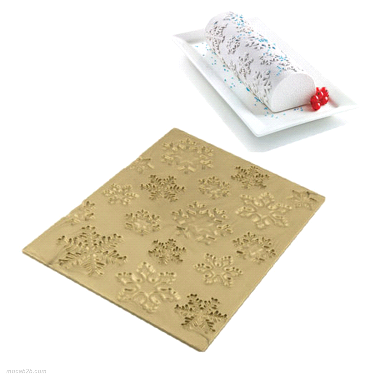 Portare la magia della neve sulle vostre creazioni dolci sarà ancora più facile grazie al tappetino FROZEN BÛCHE MAT: un brivido di emozione per i vostri semifreddi!
Misure: 250 x 185 h 6 mm. 