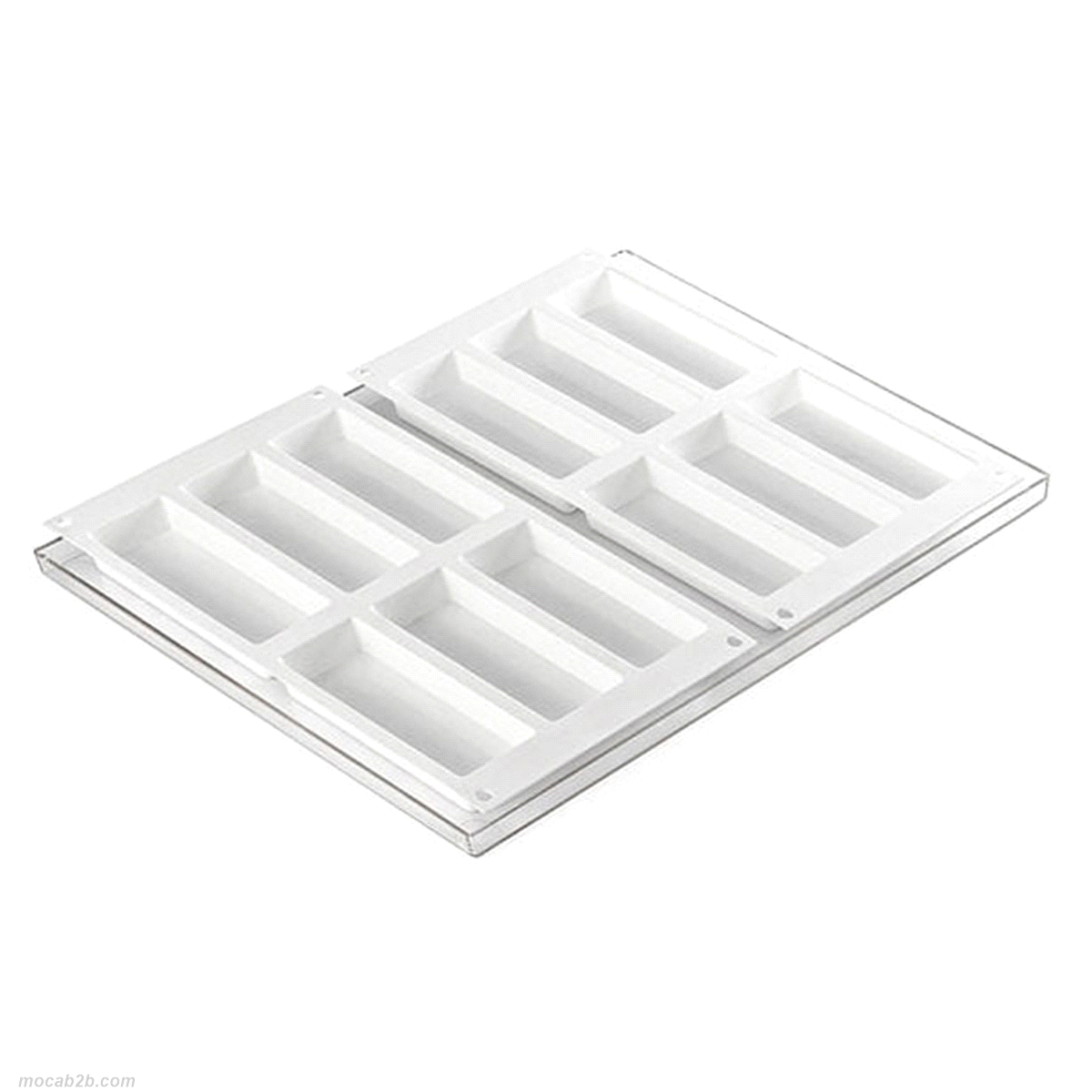 Dimensione: 120 x 45 h 20 mm.  Volume: 12 x 110 ml. Tot. 1320 ml. 