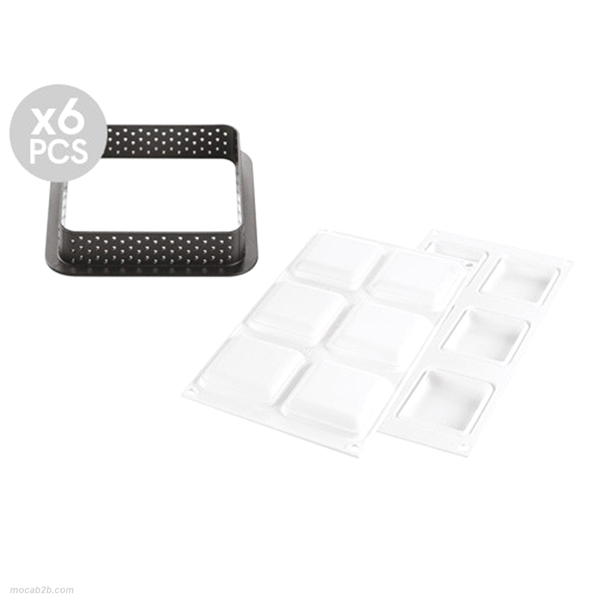 Composto da 6 quadrati in materiale termoplastico composito, indeformabile, adatto all’uso in forno che consente di realizzare crostate di dimensioni 80 x 80 h 20 mm. I quadrati sono antiaderenti, inossidabili, permettono cotture omogenee e possiedono un’alta stabilità termica. 