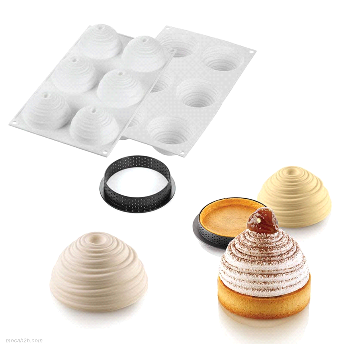 kit tarte ring montblanc ø80 mm - set stampo in silicone + 6 anelli 