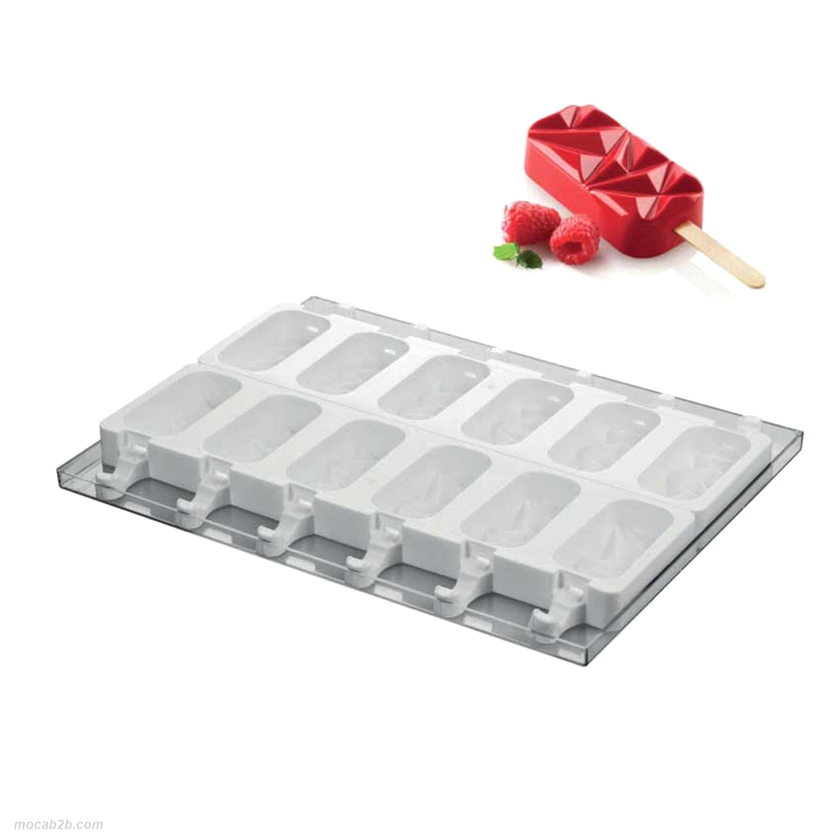 Set da 2 stampi per stecchi gelato formato da 6 cavità ciascuna dal volume di 80 ml. 