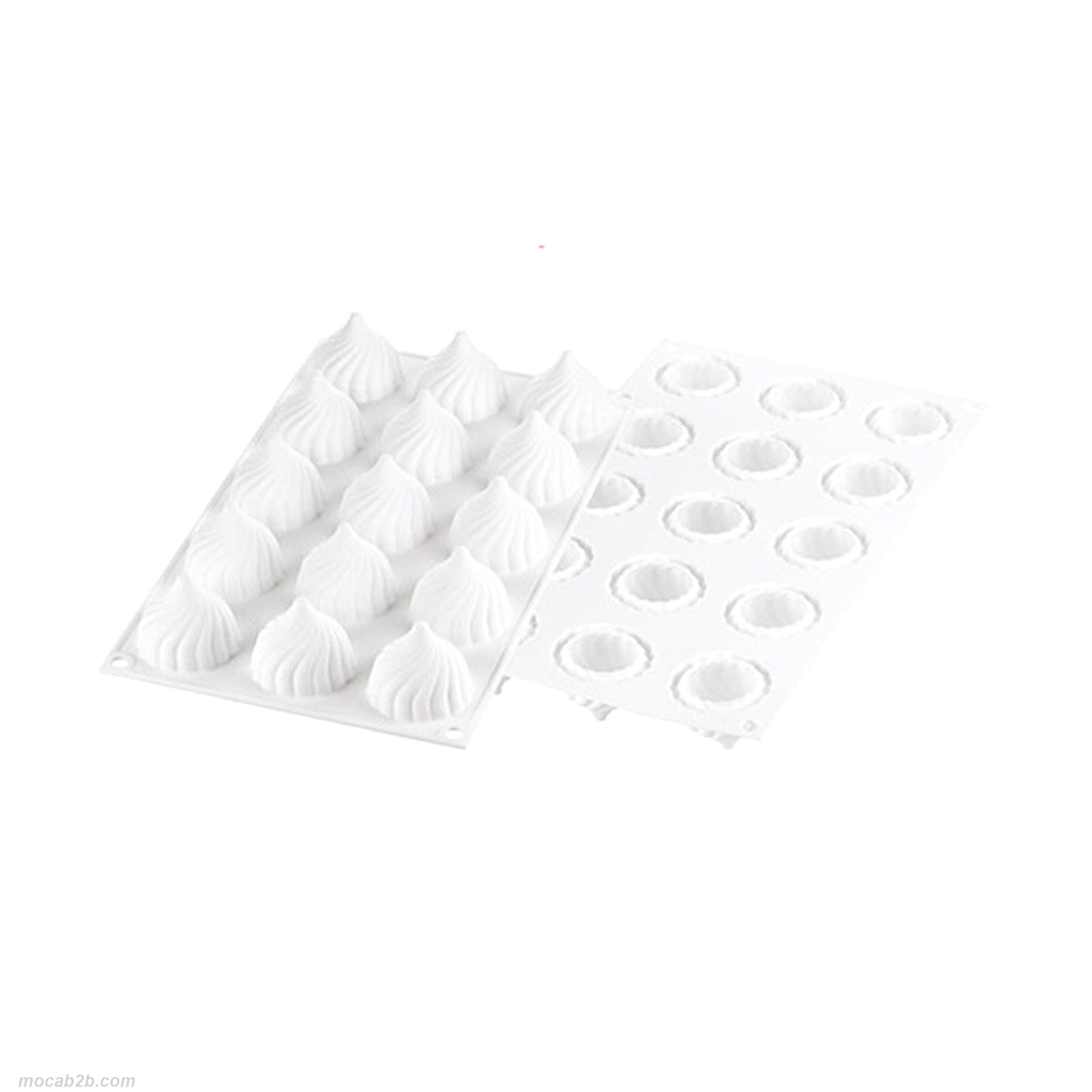 Stampo composto da 15 cavità da 30 ml ciascuna caratterizzate da un design unico grazie alla speciale ed innovativa bordatura sulla parte superiore che conferisce alle preparazioni una particolare forma arrotondata alla base. 