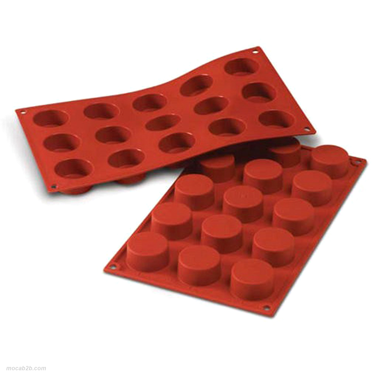 Stampo in silicone per petit four 15 cavità. Dimensione singola monoporzione: Ø 40 x h 20 mm. Vol. Cavità: 30ml 