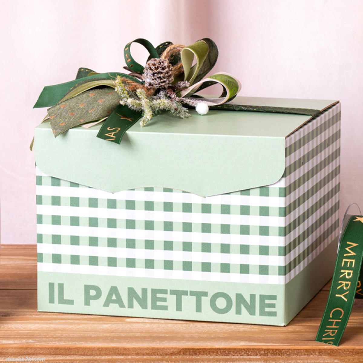 PORTA PANETTONE QUADRI VERDE 24,6x24,6 h.18 