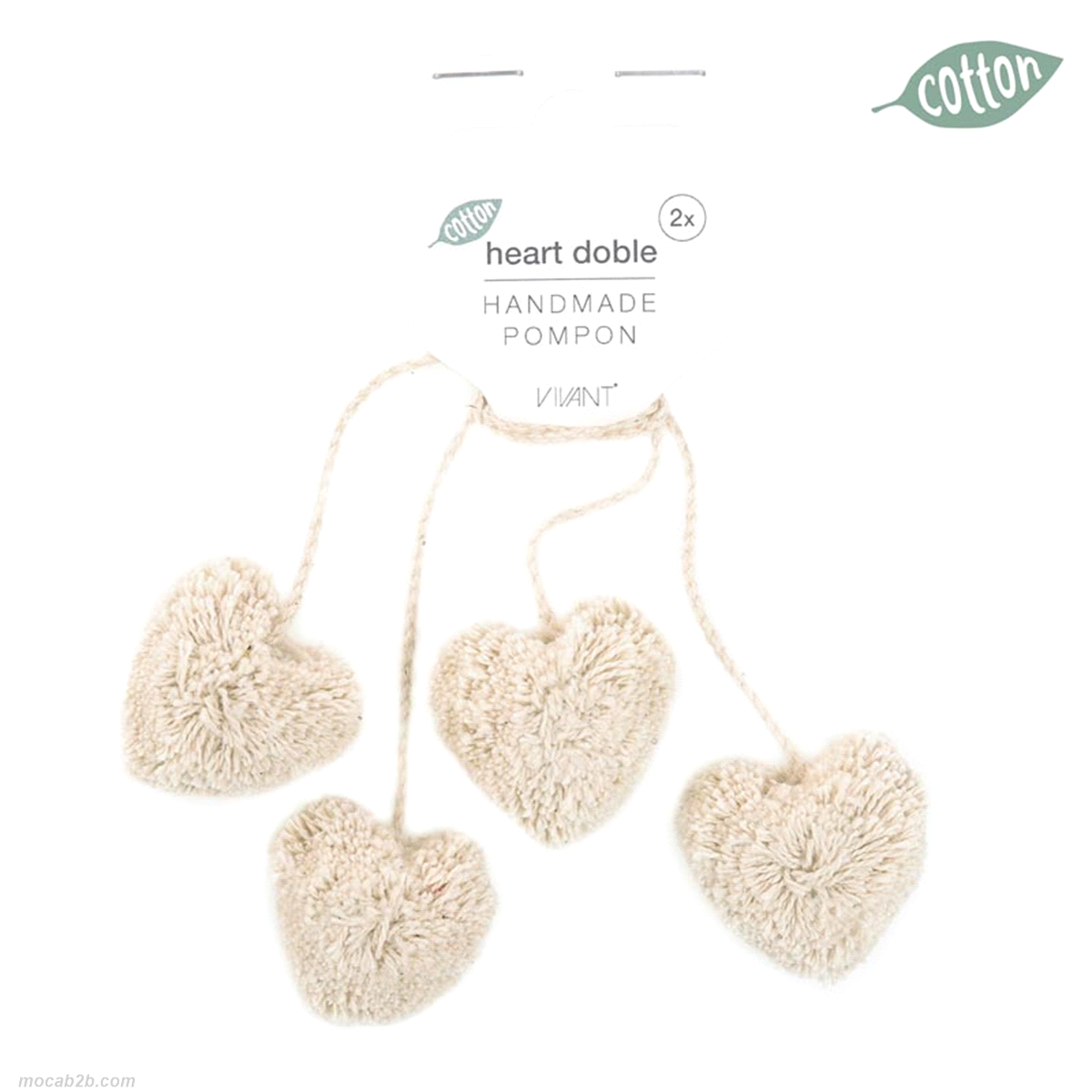 Cuoricini avorio pompon da appendere per 2pz. 