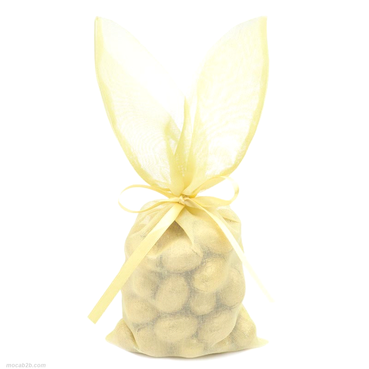 Sacchetto organza bunny bag palette giallo con nastrino. Misure: 29x13,7cm. 