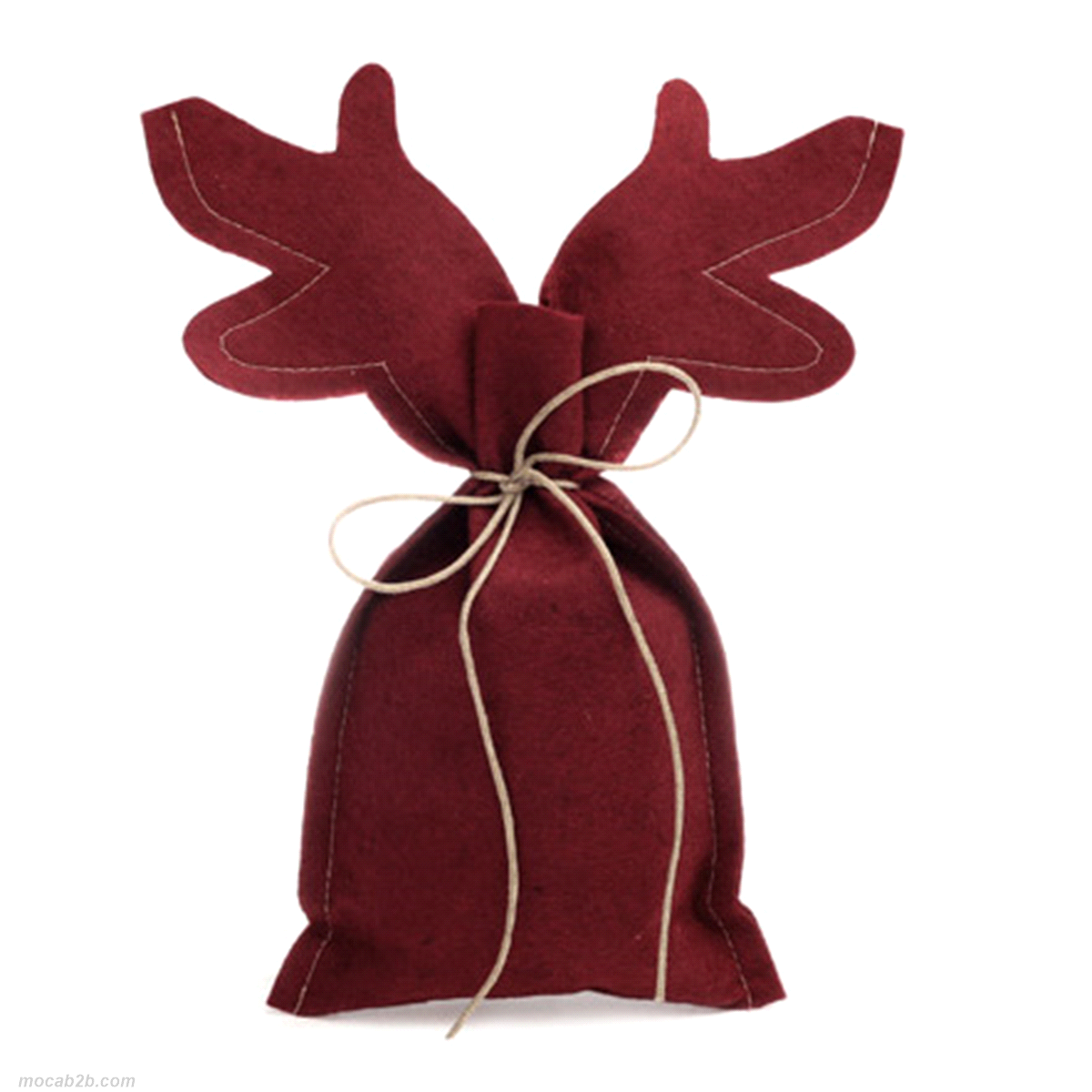 Sacchetto renna in tessuto rosso scuro. Misure: 28x21,5cm. 