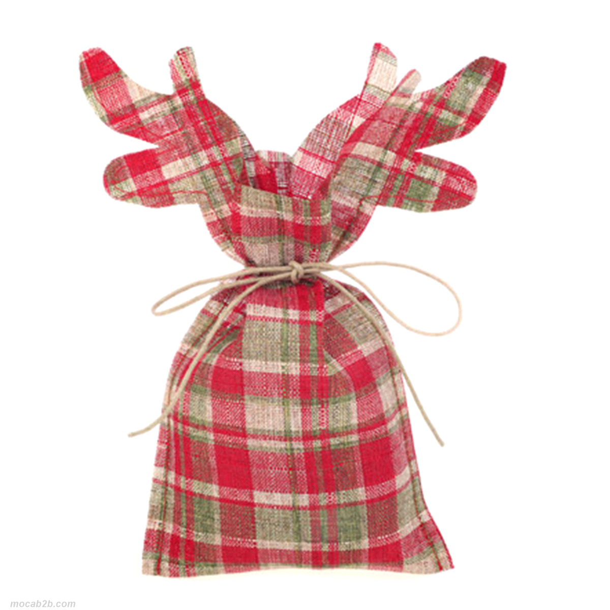 Sacchetto renna in tessuto scozzese rosso/beige.Misure: 28x21,5cm. 